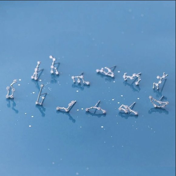 Cancer Constellation Star Minimalist Astrology Zodiac Sign Silver Stud Earrings - Picture 6 of 9